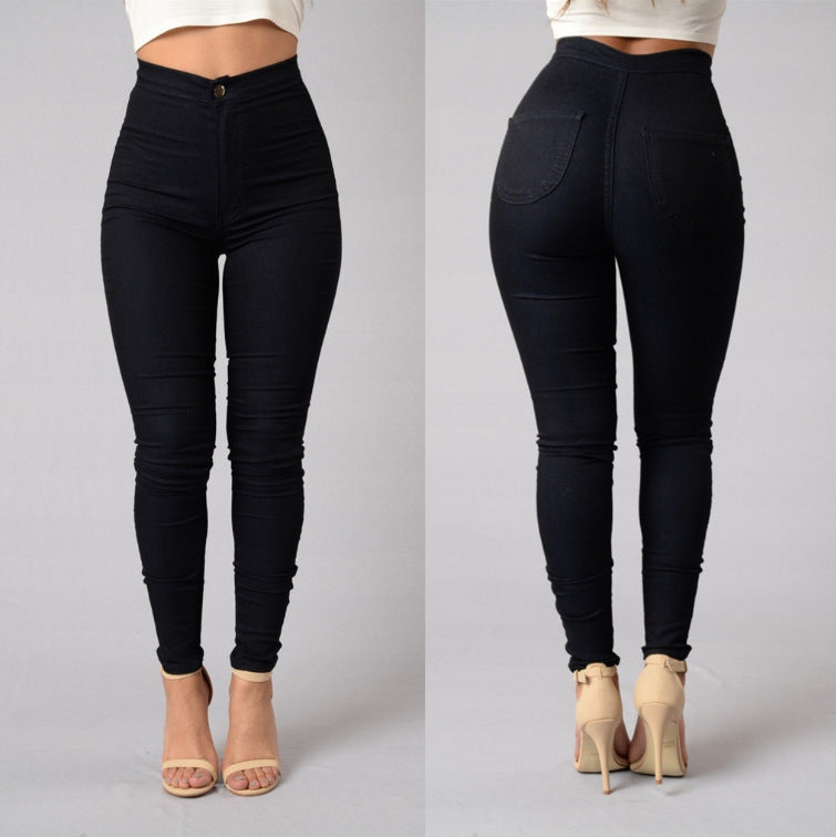 High Waist Stretch Skinny Jeans for Women - Slim Fit Candy Colored Pants - Black - Leggings - Carvan Mart