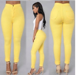 High Waist Stretch Skinny Jeans for Women - Slim Fit Candy Colored Pants - Yellow - Leggings - Carvan Mart