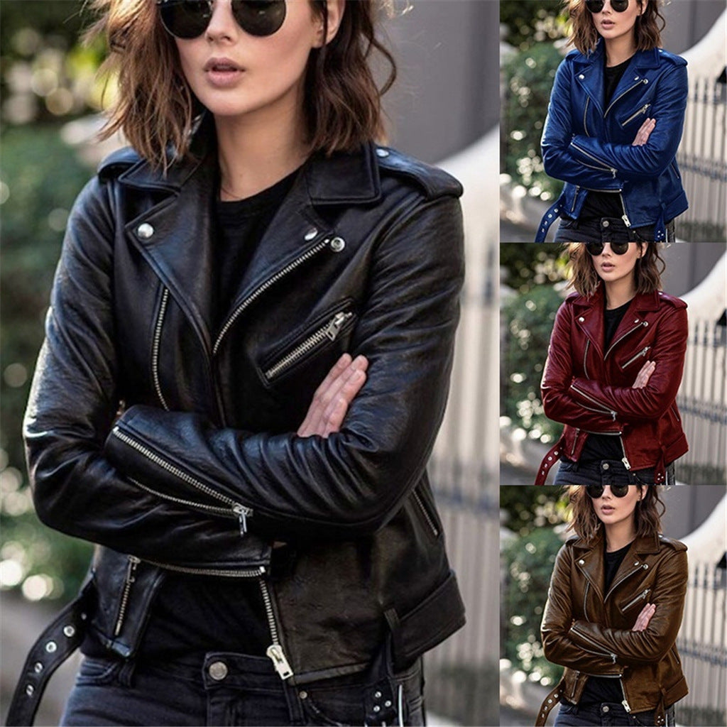 Stylish Women's Zipper Leather Jacket - - Leather & Suede - Carvan Mart