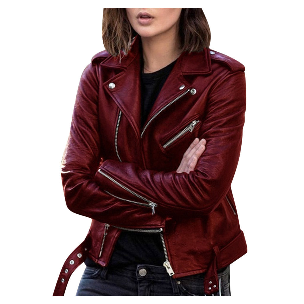 Stylish Women's Zipper Leather Jacket - - Leather & Suede - Carvan Mart