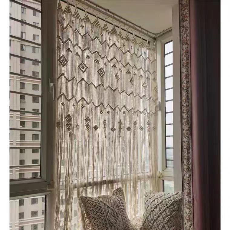 Finished Hoop Door Curtain Bohemian Tapestry Hand Woven Curtain European Style - Carvan Mart