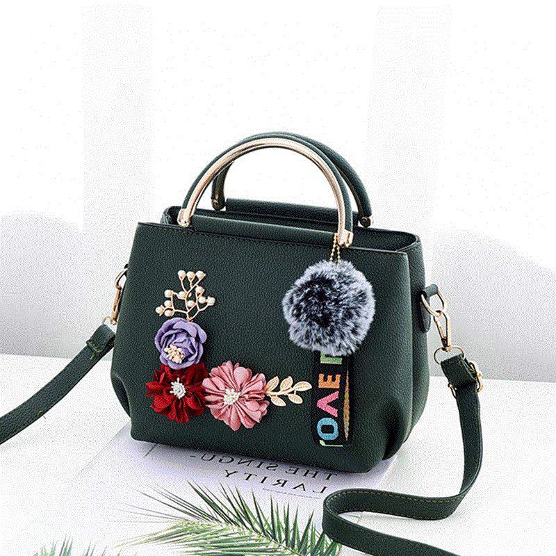 Chic Floral Embellished Handbag - Trendy Women's Shoulder Bag with Gold Handles - Green - Shoulder Bags - Carvan Mart