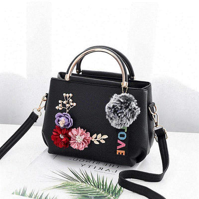 Chic Floral Embellished Handbag - Trendy Women's Shoulder Bag with Gold Handles - Black - Shoulder Bags - Carvan Mart