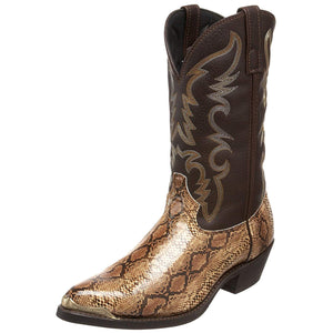 High-Heeled Iron Head Cowboy Boots Couples Snake Print Boots - Golden - Men's Boots - Carvan Mart