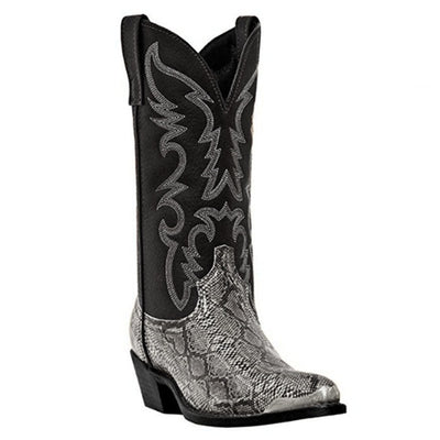 High-Heeled Iron Head Cowboy Boots Couples Crocs Snake Print Boots - Carvan Mart