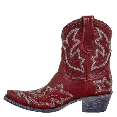 Carvan Women's Classic Cowboy Boots Croc Embroidery Wedge Heel Western Boots - Carvan Mart