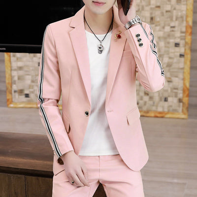 Stylish Men's Slim Fit Korean Style Suits - Pink A2 - Men Suits & Sets - Carvan Mart