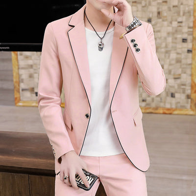 Stylish Men's Slim Fit Korean Style Suits - Pink - Men Suits & Sets - Carvan Mart