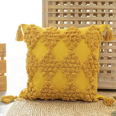 Home Furnishing Tufted Throw Pillow With Tassels Sofa Pillow Cushion - Carvan Mart