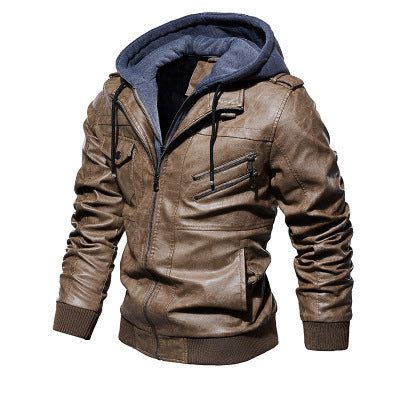 Winter Fashion Motorcycle Leather Jacket Men Slim Fit Oblique Zipper PU Streetwear - Light brown - Genuine Leather - Carvan Mart