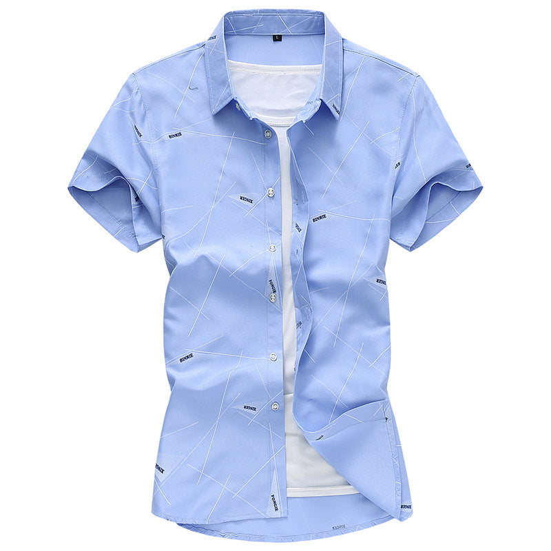 Men Short Sleeve Cotton Flower Dress Shirts - Carvan Mart