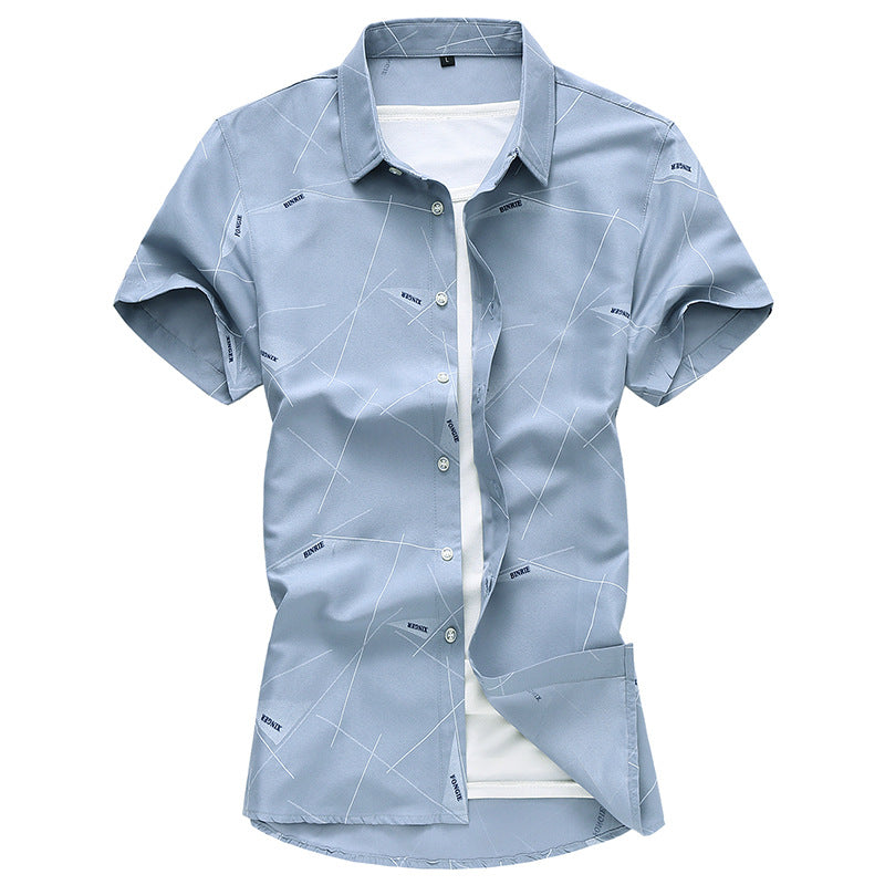 Men Short Sleeve Cotton Flower Dress Shirts - - Men's Shirts - Carvan Mart