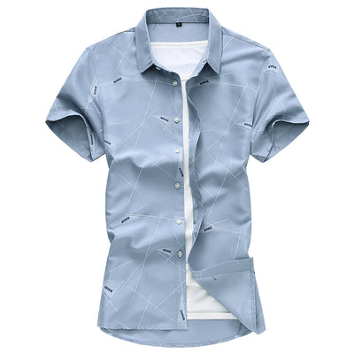 Men Short Sleeve Cotton Flower Dress Shirts - Carvan Mart