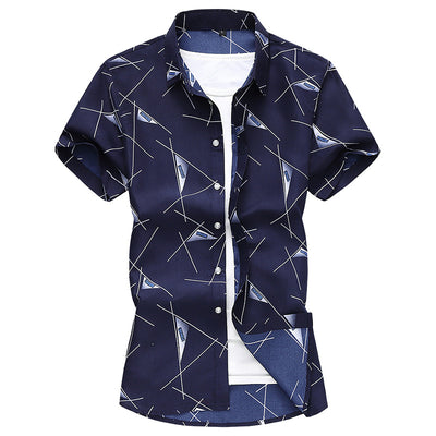 Men Short Sleeve Cotton Flower Dress Shirts - Carvan Mart