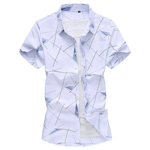 Men Short Sleeve Cotton Flower Dress Shirts - White - Men's Shirts - Carvan Mart