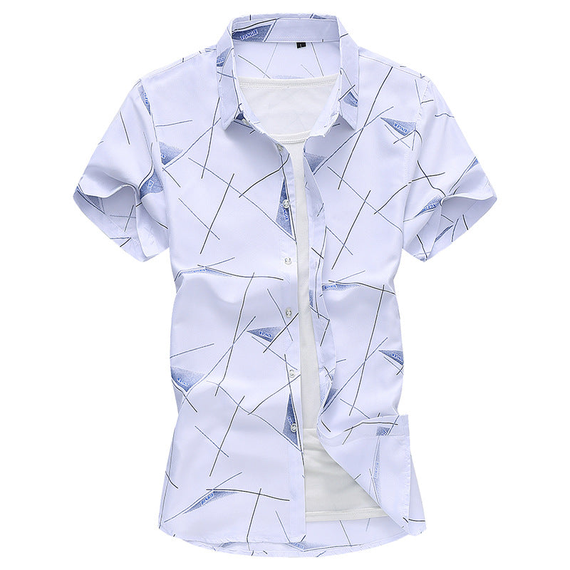 Men Short Sleeve Cotton Flower Dress Shirts - - Men's Shirts - Carvan Mart