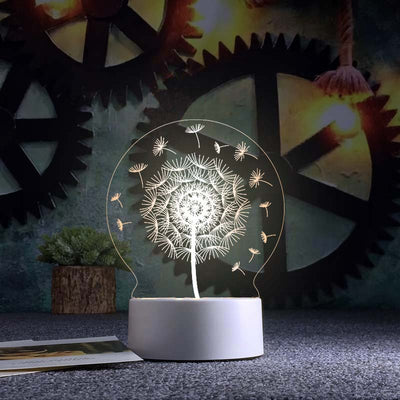 3d Night Light Acrylic Usb Table Lamp - Dandelion - Gift - Carvan Mart