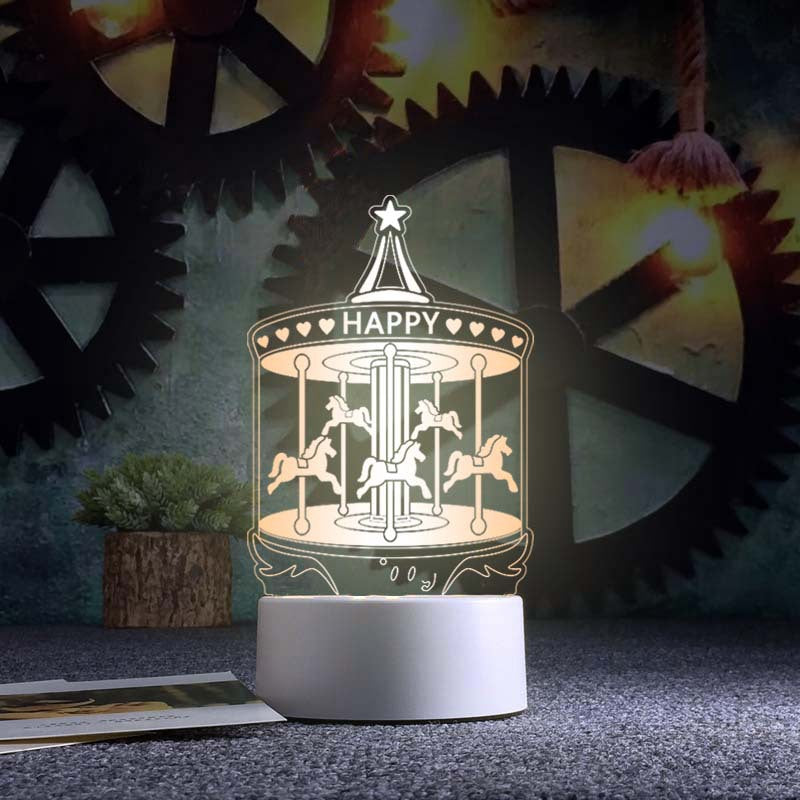 3d Night Light Acrylic Usb Table Lamp - Carousel B - Gift - Carvan Mart