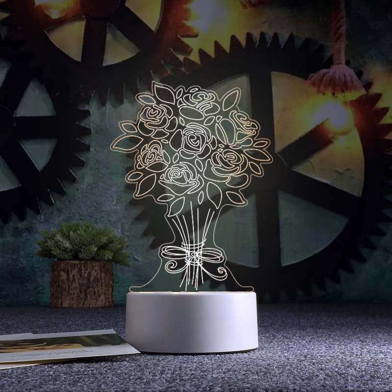 3d Night Light Acrylic Usb Table Lamp - A bunch of roses - Gift - Carvan Mart