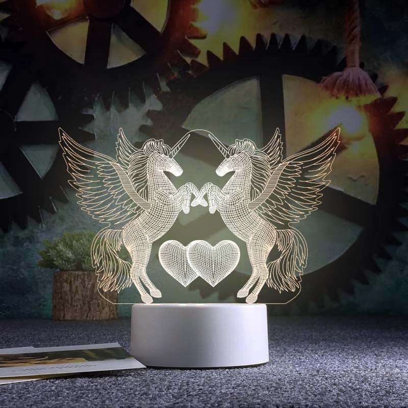 3d Night Light Acrylic Usb Table Lamp - Double Horse - Gift - Carvan Mart