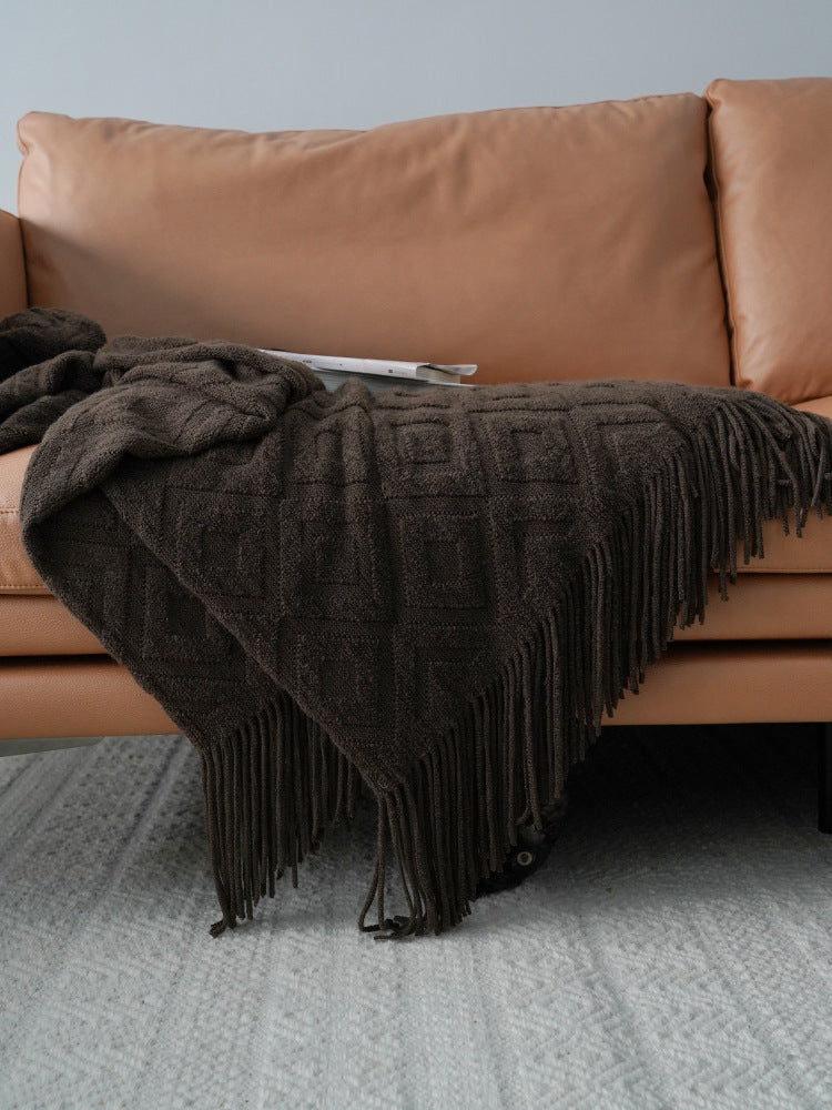 Jacquard Knitted Bed Tail Towel Autumn Winter Blanket - Carvan Mart