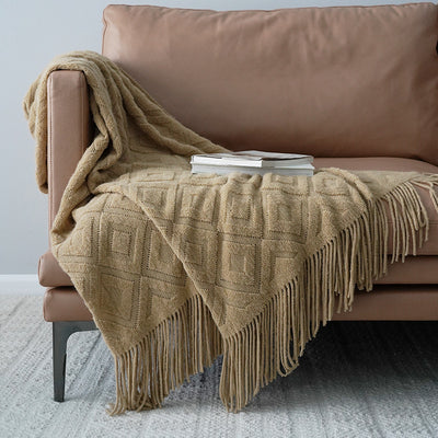 Jacquard Knitted Bed Tail Towel Autumn Winter Blanket - Camel - Bedding Sets - Carvan Mart