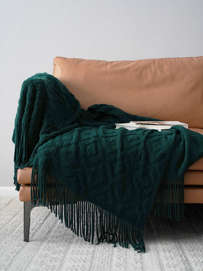 Jacquard Knitted Bed Tail Towel Autumn Winter Blanket - Dark green - Bedding Sets - Carvan Mart