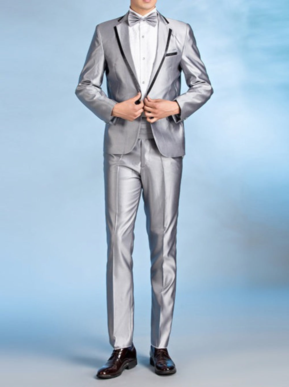 Best Men's Suit Pants Slim Fit Groom Wedding Two Piece Suit - Grey - Men Suits & Sets - Carvan Mart