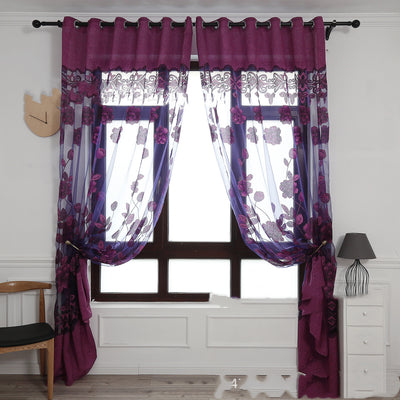 Modern and simple flower blooming rich and honorable big peony jacquard burnt-out window screen curtain - 