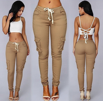 Women's Multi-bag Casual Pants - Light Khaki (New) - Leggings - Carvan Mart