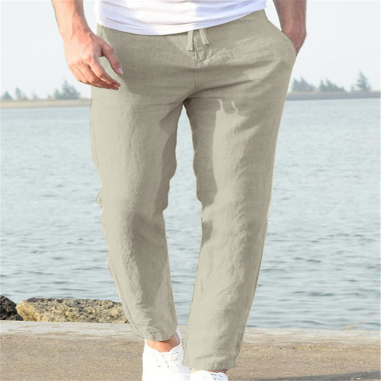 Men's Linen Summer Casual Pants - Comfortable Drawstring Trousers - Carvan Mart