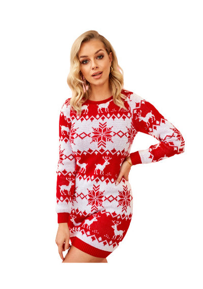 Women's Elk Snowflake Brocade Sweater Female Dress - - Sweaters - Carvan Mart