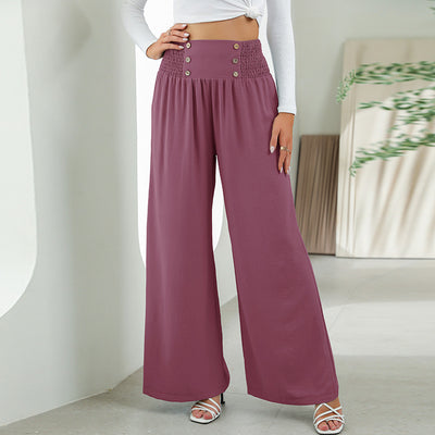 Chic Wide-Leg Pants for Women - High Waist Button Detail - Purple - Pants & Capris - Carvan Mart