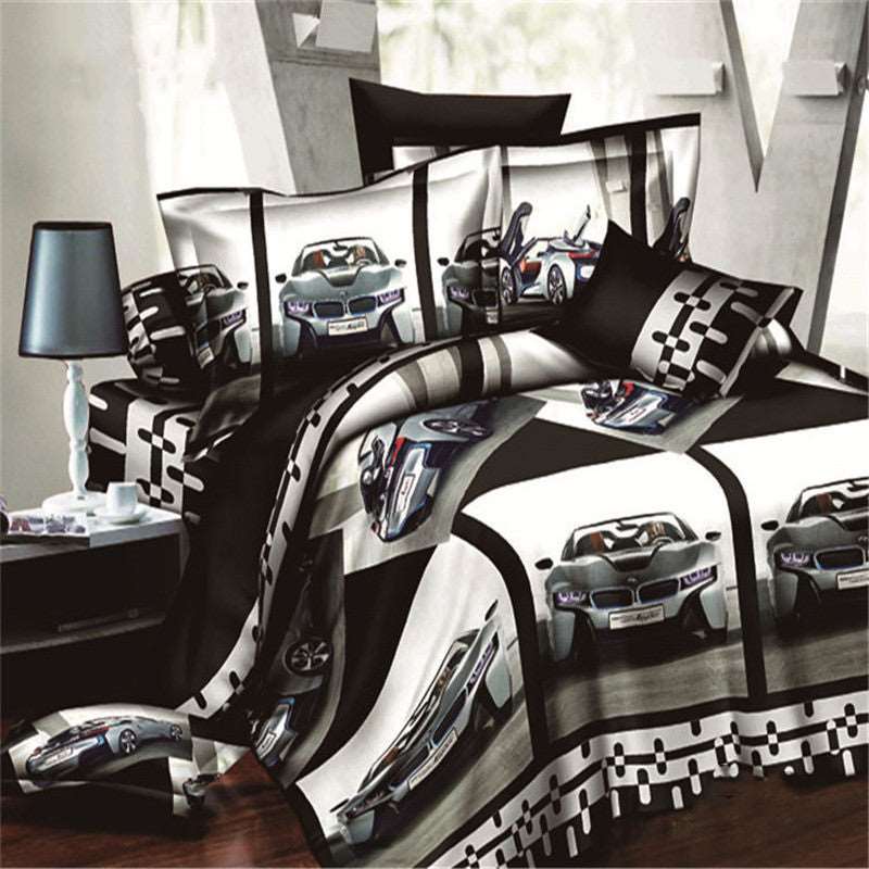 Brushed 3D four-piece set - C black 4pc sets - Bedding Sets - Carvan Mart