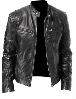 PU Leather Jacket Slim Leather Jacket - - Genuine Leather - Carvan Mart