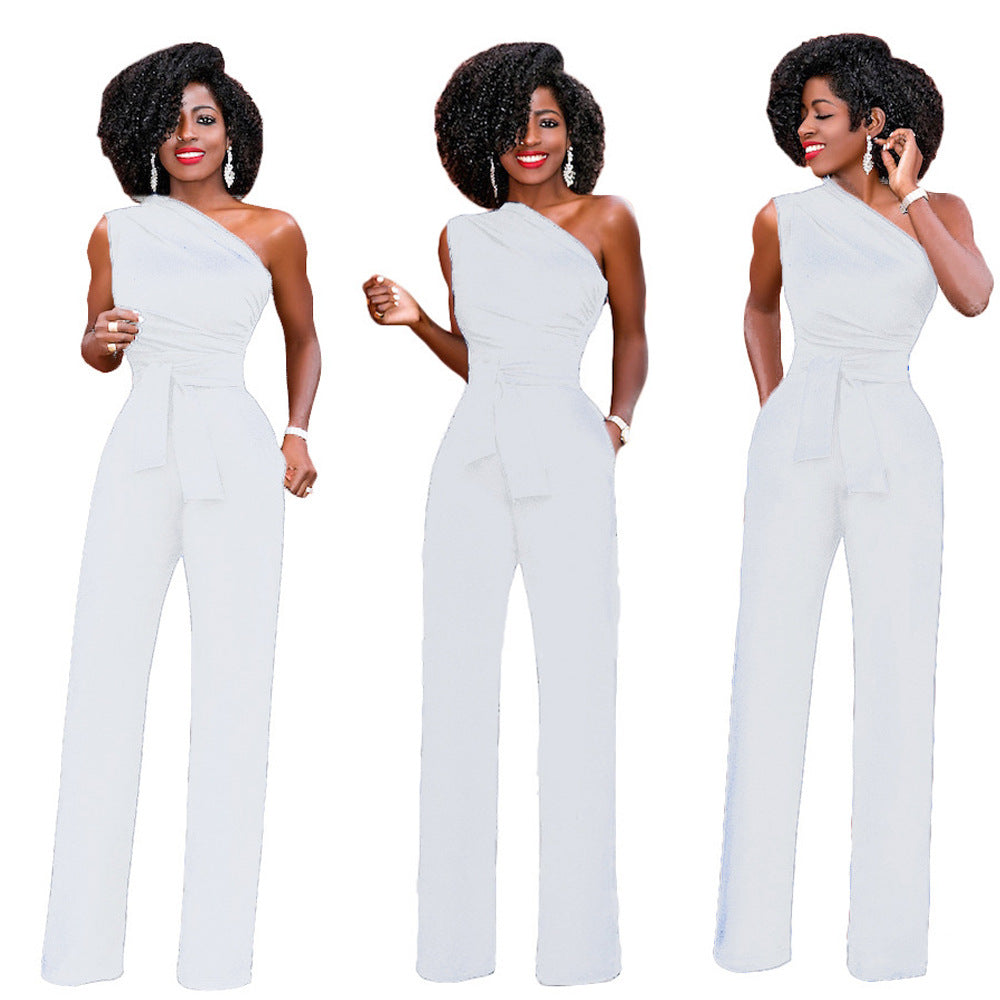 Sleeveless Calotte Jumpsuit Slant Collar Button up Jumpsuit - Carvan Mart