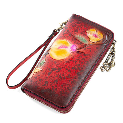 Women's Wallet Genuine Leather Casual Long First Layer - Retro Red - Women's Wallet - Carvan Mart