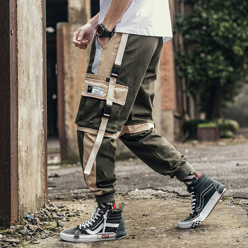 Cotton Linen Cargo Pants Pocket Contrast - Carvan Mart