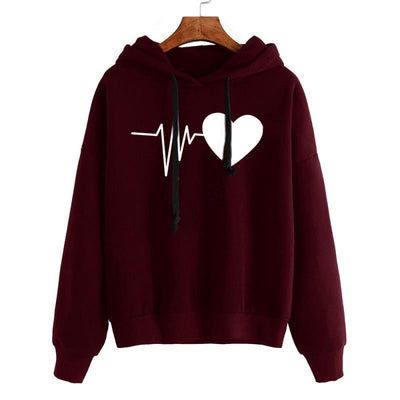 Heart Print Streetwear Hoodies Women Sweatshirt Spring Autumn Long Sleeve Hoodie Clothes - Carvan Mart