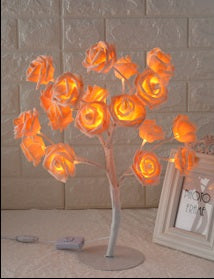 Led Tree Lamp Rose Small Tree Lamp Modeling Table Lamp - White orange - Led Lighting - Carvan Mart