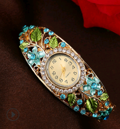 Bracelet Watch Popular Models High-grade Diamond National Wind Painting Accessories Female - Sky blue - Women's Watches - Carvan Mart