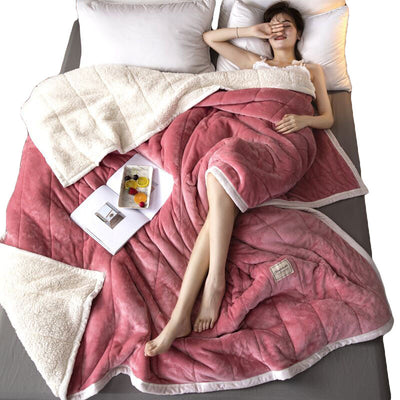 Fleece Blankets And Throws Thick Warm Winter Blankets Home Super Soft Duvet Luxury Solid Blankets On Twin Bedding - Red - Bedding Sets - Carvan Mart