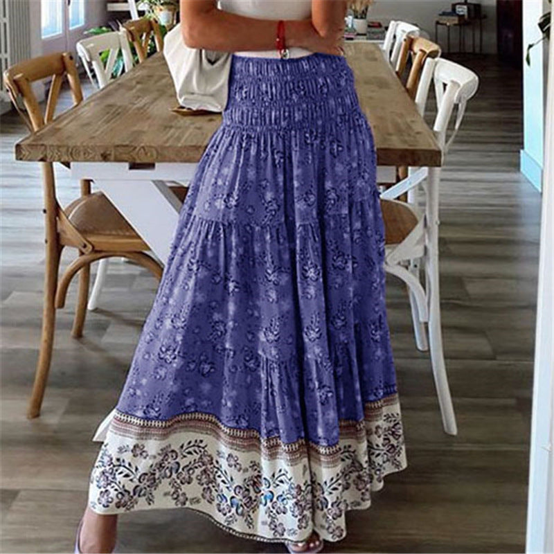 Women's Clothing Printed Skirt Casual High Waist Long Skirt - Carvan Mart