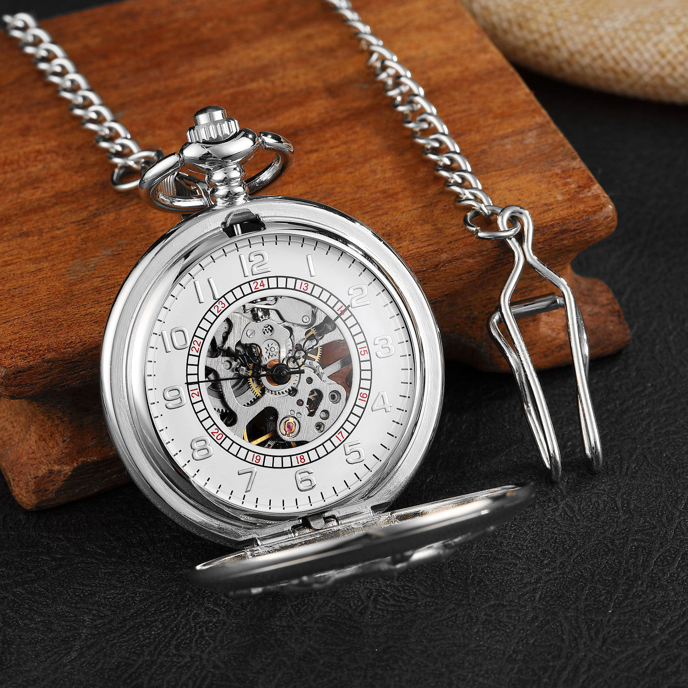 Round Carved Digital Lace Mechanical Pocket Watch - - Men's Watches - Carvan Mart