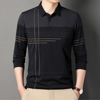 Modern Slim-fit Shirts Men's Long Sleeve Striped Lapel T-shirt - Carvan Mart