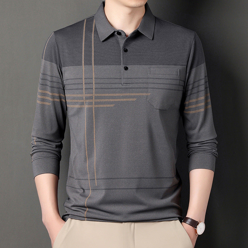 Modern Slim-fit Shirts Men's Long Sleeve Striped Lapel T-shirt - Carvan Mart