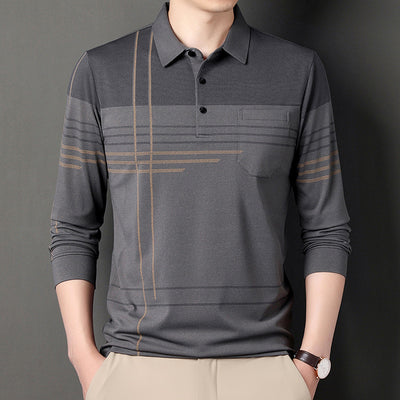 Modern Slim-fit Shirts Men's Long Sleeve Striped Lapel T-shirt - - Men's Shirts - Carvan Mart