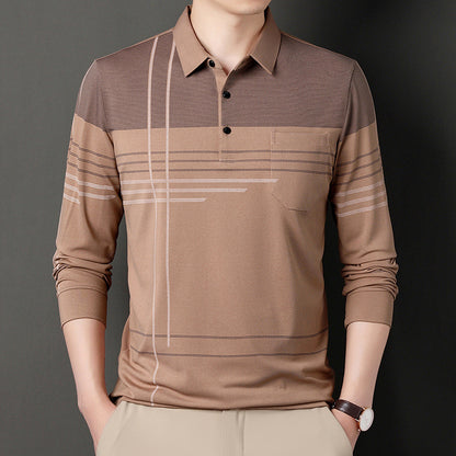Men's Long Sleeve Striped Lapel T-shirt - Carvan Mart Ltd
