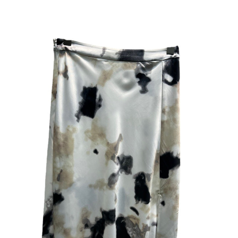 Chinese Style Ink Blooming Printing A- Line Fishtail Skirt - Carvan Mart