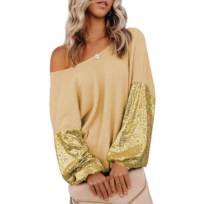Sequined European And American Design Backless Waffle Knitted Sweater - Carvan Mart